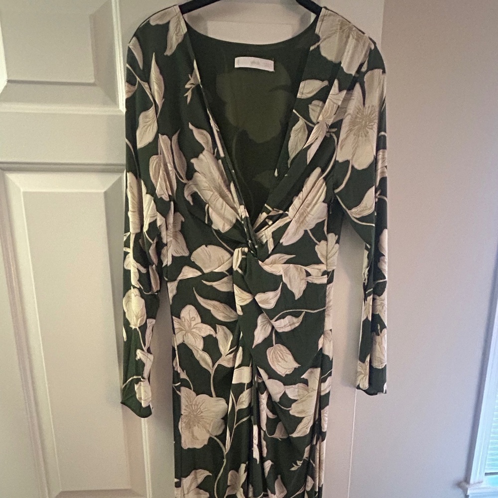 Green and white midi dress